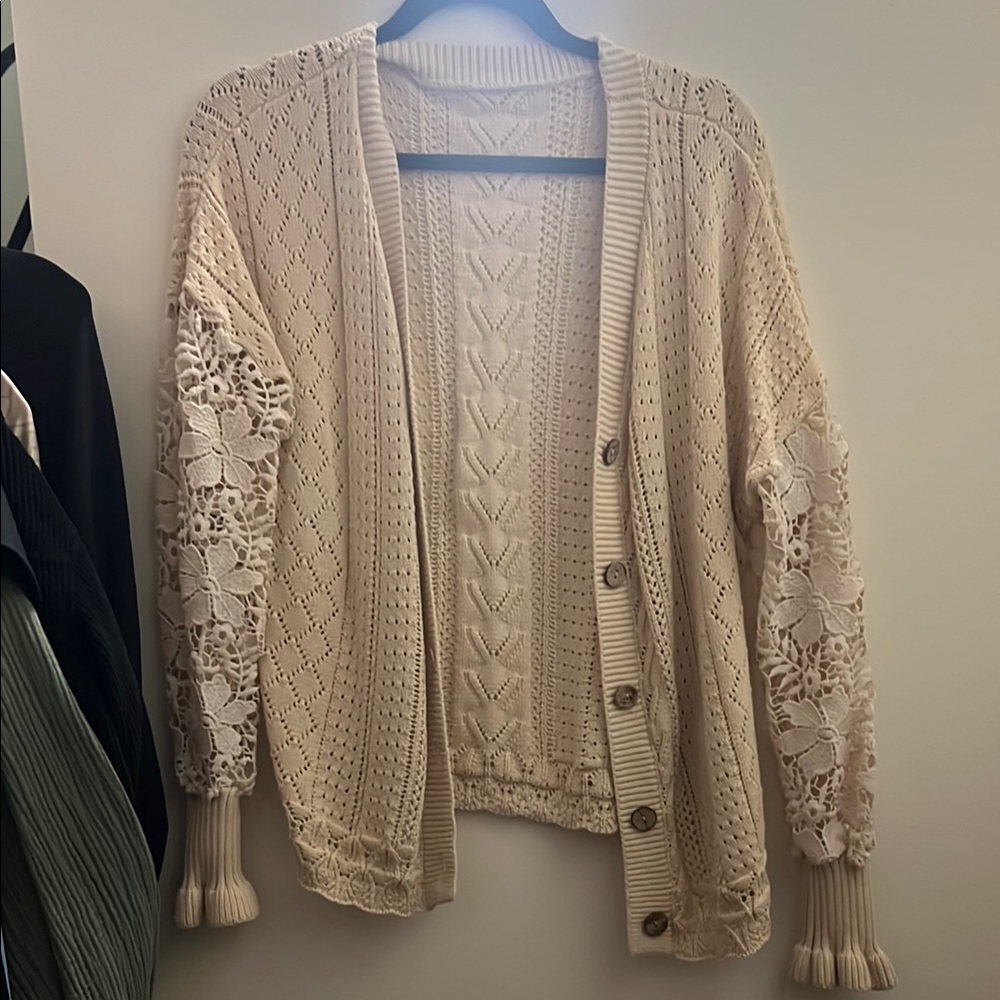 Beige Knit Cardigan Sweater